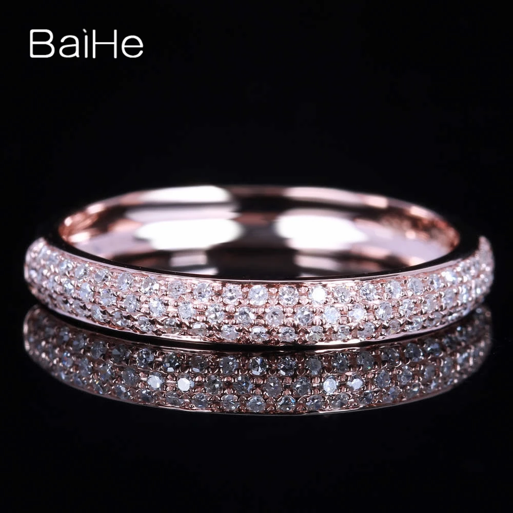 

BAIHE Solid 10K Rose Gold H/SI Natural Diamond Ring Women Men Wedding Engagement Trendy Fine Jewelry Making Bague diamant