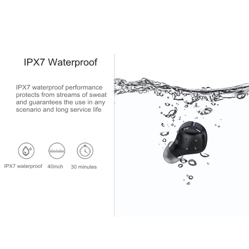 Bluetooth наушники водонепроницаемые IPX7 TWS с микрофоном и зарядным футляром|Наушники