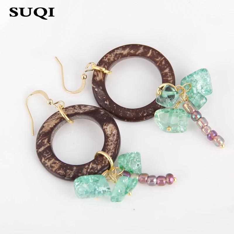 SUQI женские серьги из нержавеющей стали с кокосовой скорлупой корейские модные