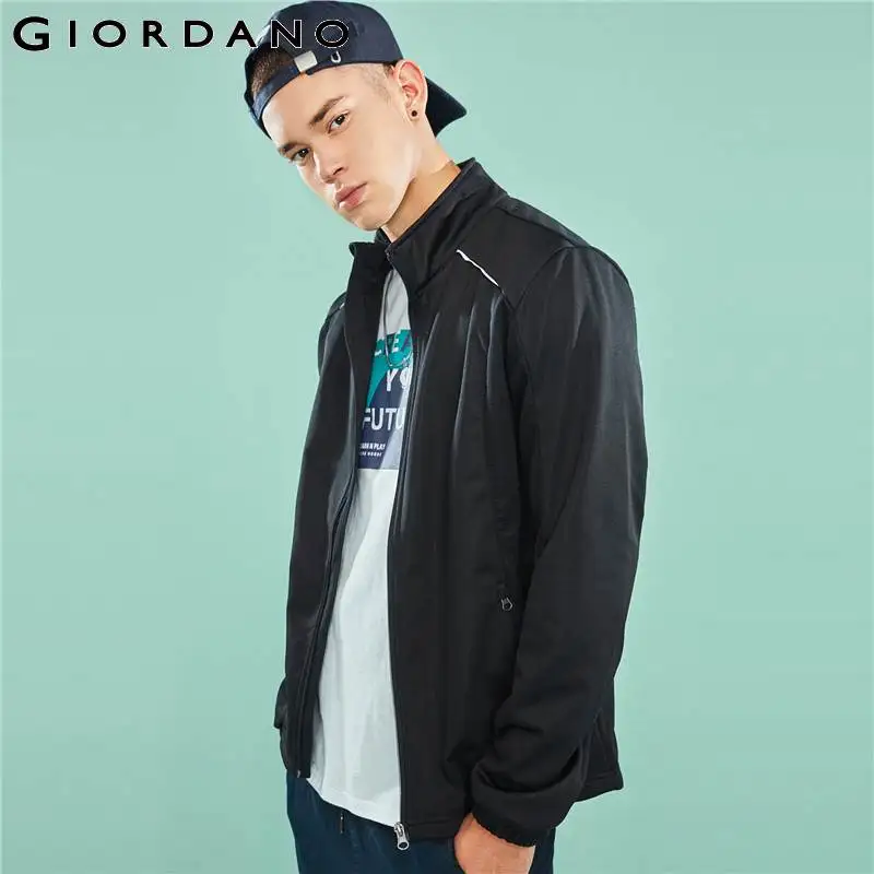 Мужская куртка с воротником стойкой Giordano теплая флисовой подкладкой контрастный