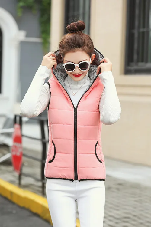 pink M-2XL, новинка, Брендовое Женское пальто без рукавов, осень/зима, плюс вельветовый жилет, куртка, теплый хлопковый жилет с капюшоном, женская тонкая верхняя одежда - Цвет: pink