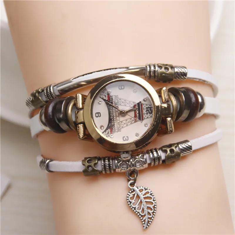 White Горячей марочный часы женские здорово сплав Искусственная кожа женские часы лист подвеска Украшение часы женские наручные кварцевый часы наручные часы женские с браслетом женские часы наручные - Цвет: White