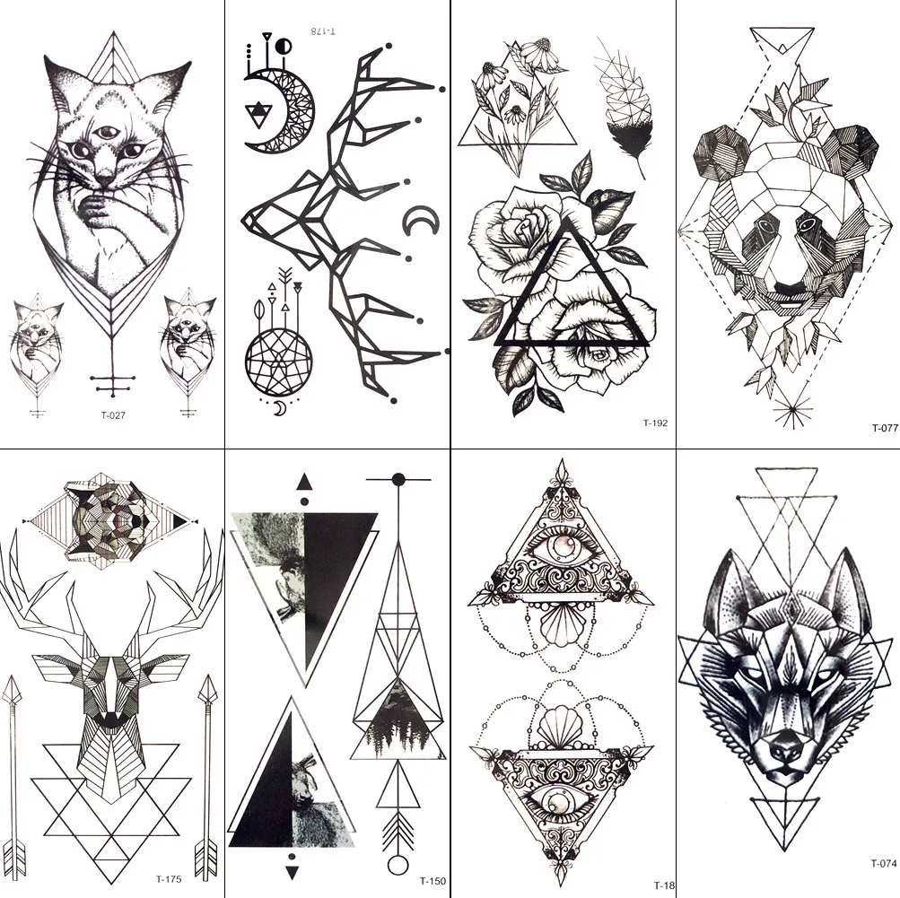 

Black Geometric Cat Temporary Tattoo Moon Deer Rose Tattoo Stickers Women Party Body Arm Art Fake Tattoo Leaf Men Flower Hands