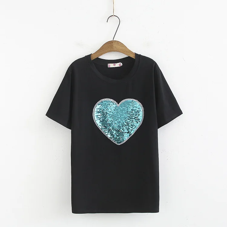 Летняя женская модная повседневная футболка с коротким рукавом и блестками