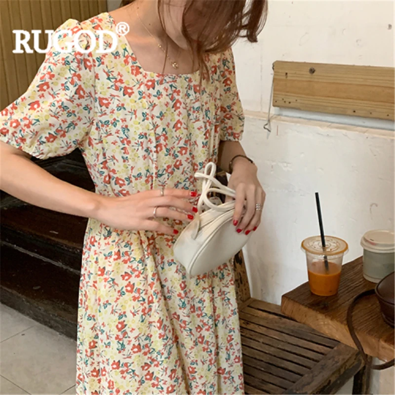 Женское длинное платье RUGOD элегантное макси с квадратным вырезом и пышными