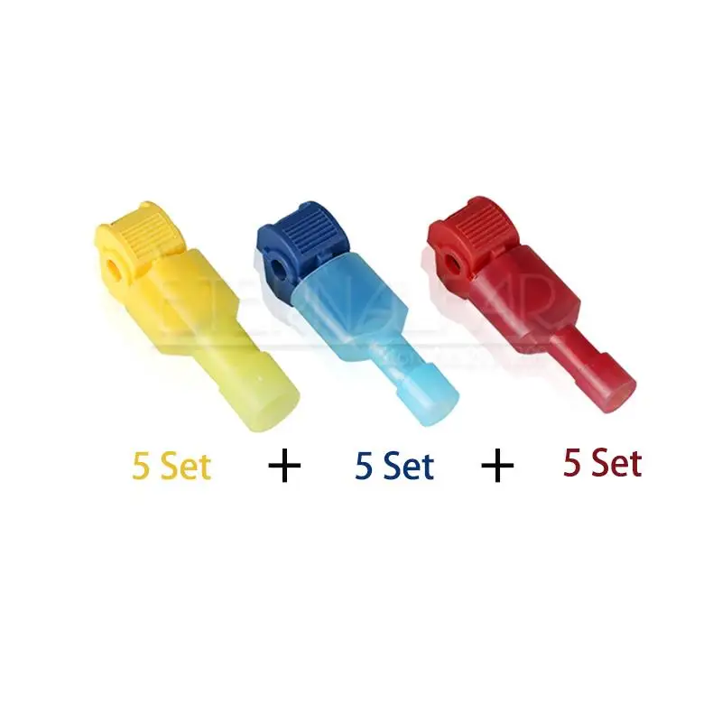 10 sets of 3 colors 30 шт(15 комплект) провод, кабельные разъемы терминалы обжимной Scotch замок быстро сращивания электрические Car Audio 22-10AWG 0,5 мм-6 мм инструментов комплект - Цвет: 10 sets of 3 colors