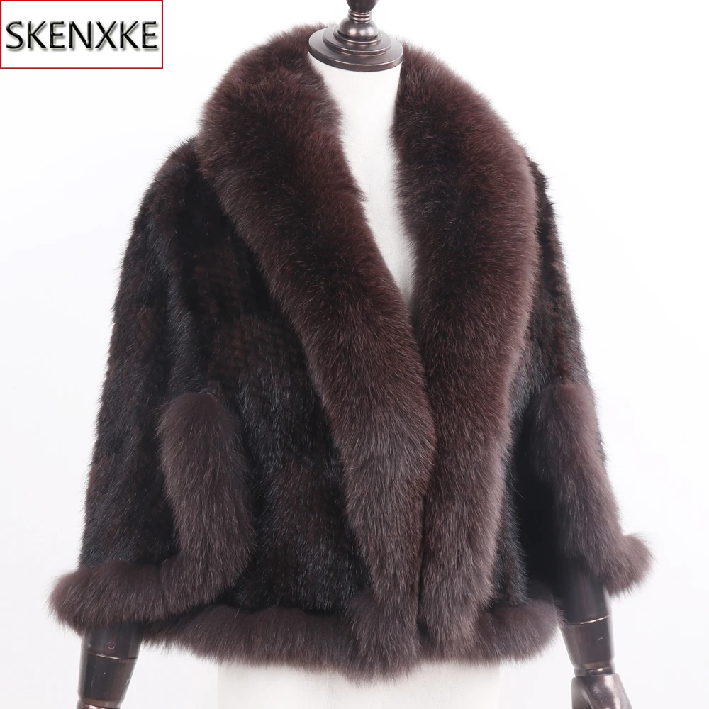 

New Style Real Natural Mink Fur Pashmina Women Fashion Knitted Mink Fur Scarf Lady Real Mink Fur And Fox Fur Collar Poncho Shawl