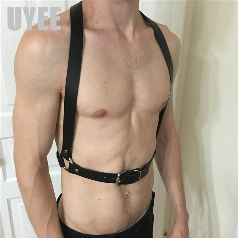 Black UYEE Горячая из искусственной кожи жгут сексуальный мужской костюм бандаж косплей для мужской одежды с заклепками высокое качество LM-018 - Цвет: Black