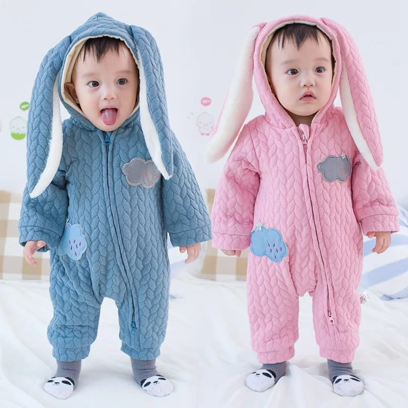 Зимний бархатный комбинезон для новорожденных с кроличьими ушками 60 100 см|clothes