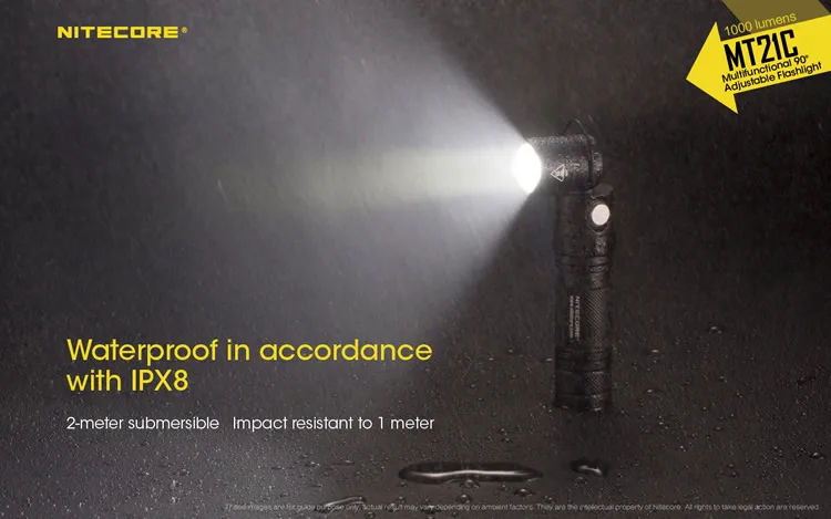 NITECORE MT21C Многофункциональный 90 градусов Регулируемый фонарик 1000LM портативный литой фонарь без батареи 18650