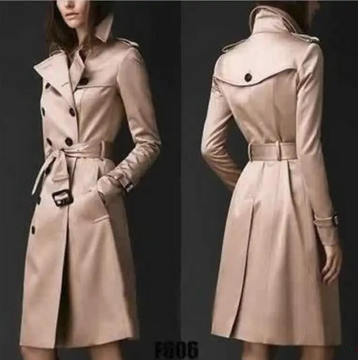 

2019 new Trench women's clothing long coats fashion trend double-breasted slim belt trench solid color outerwear plattrench plus