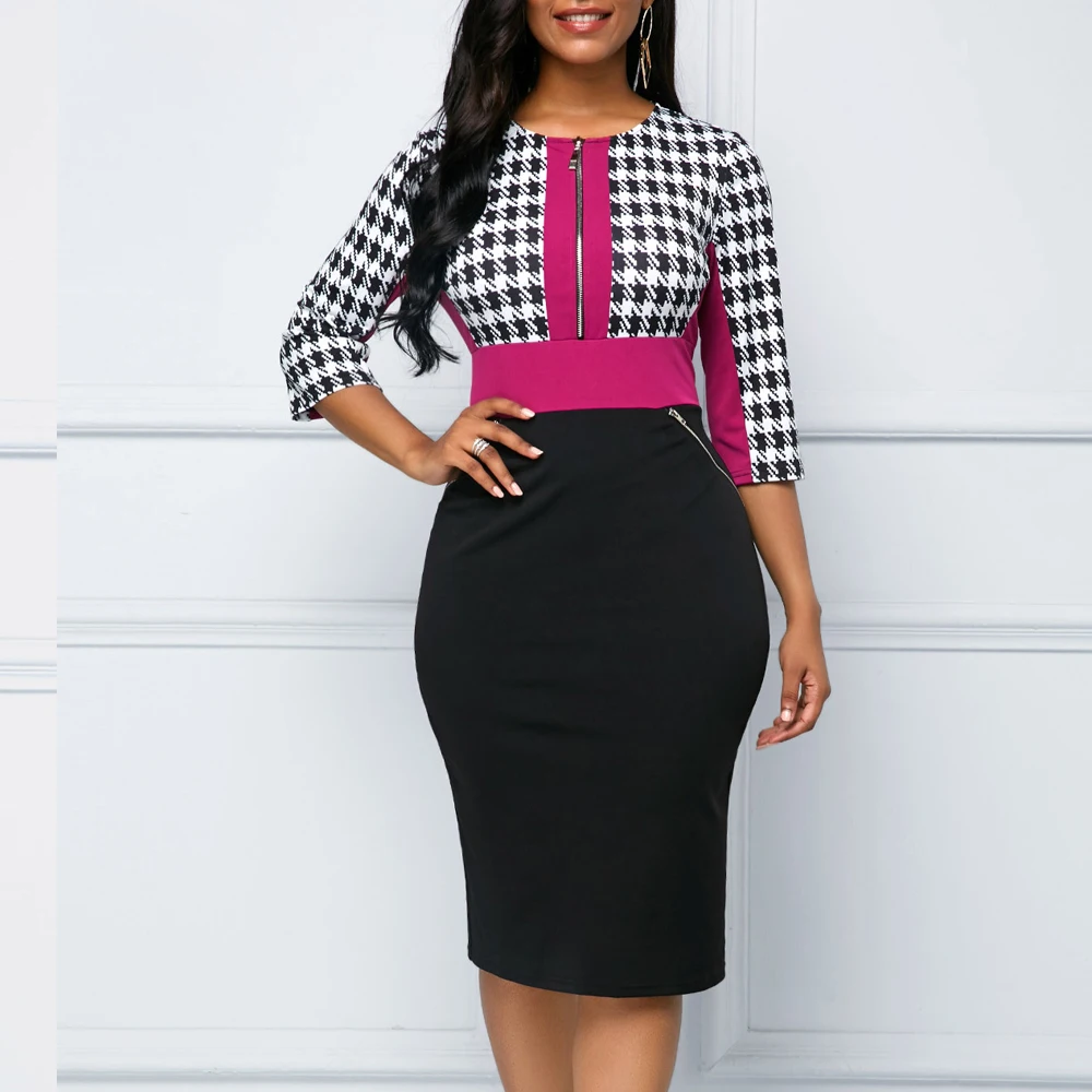 Winter Autumn Dress Women Casual Plus Size Slim Office Pencil Bodycon Dresses Elegant Vintage Sexy Plaid Party Dress 5XL