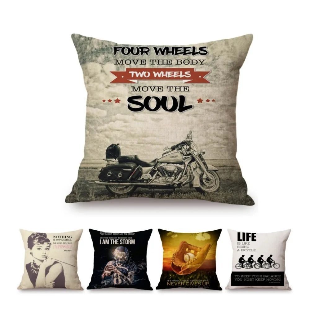 

Life Motto Quotes Letter Print Home Decorative Sofa Throw Pillow Case Motorcycle Spirit Life Value Quotation Linen Cushion Cover