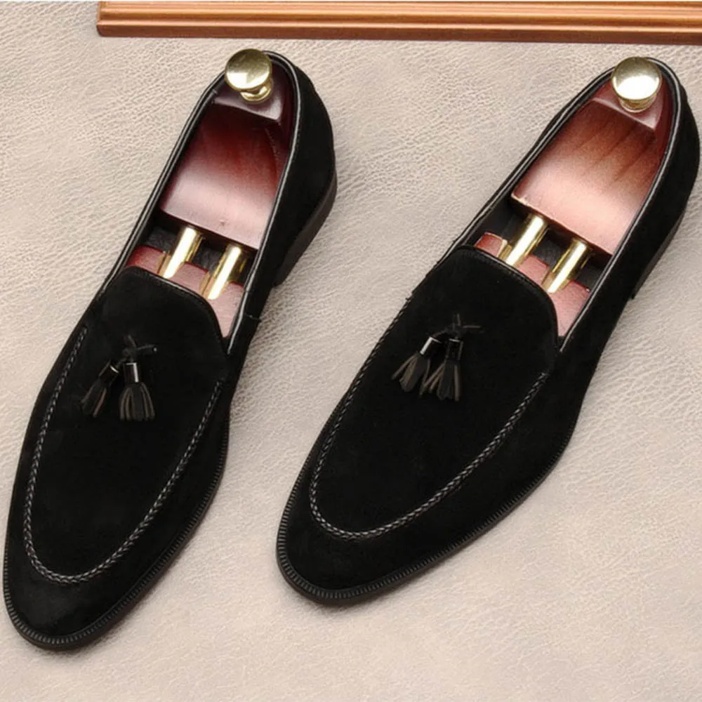 Мужские классические Лоферы Sipriks из коровьей замши с кисточками в стиле ретро
