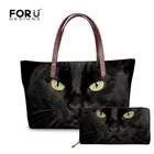 FORUDESIGNS, женские сумки с рисунком черного кота, сумки с ручками, Длинный кошелек, женская сумка на плечо, женская сумка-тоут, сумка-мессенджер