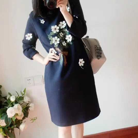 2019 Новый Осенне-зимняя Дамская обувь платье с длинным рукавом большие Размеры