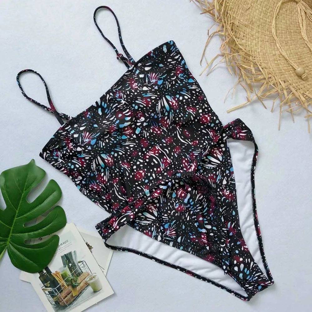 FS One Piece Print Womens Swimsuits Bandeau Bikini Plus Size Solid Swimwear Push Up Bow Tie Sexy Bathing Suits Monokini | Спорт и