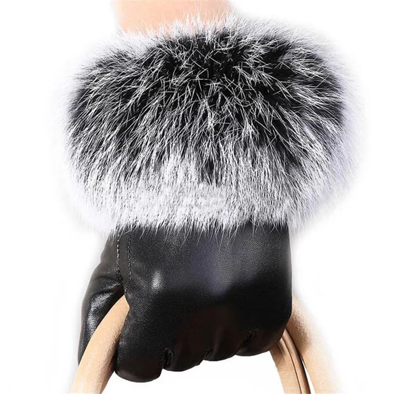 Женские Водонепроницаемые перчатки из искусственной кожи с кроличьим мехом |