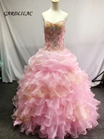 new sweetheart pink quinceanera dresses 2019 ball gown crystal beads vestidos de 16 anos tiered cheap quinceanera gowns
