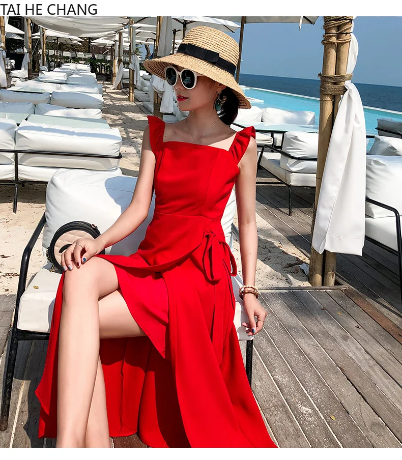 Женское шифоновое платье без рукавов Красное Облегающее Платье с открытой