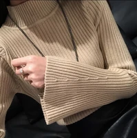 fashion warm cashmere sweater bell sleeve mock neck sweet wool sweater women sweaters jumper pull winter autumn pullover tops