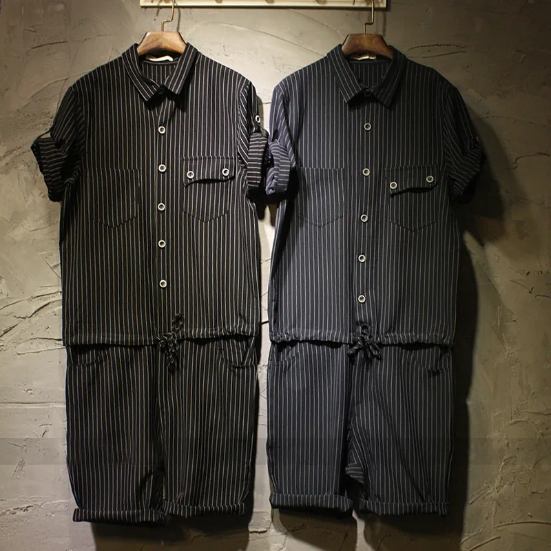 2017 мужские джинсы комбинезон Модный Полосатый черный и темно синий деним Рабочие