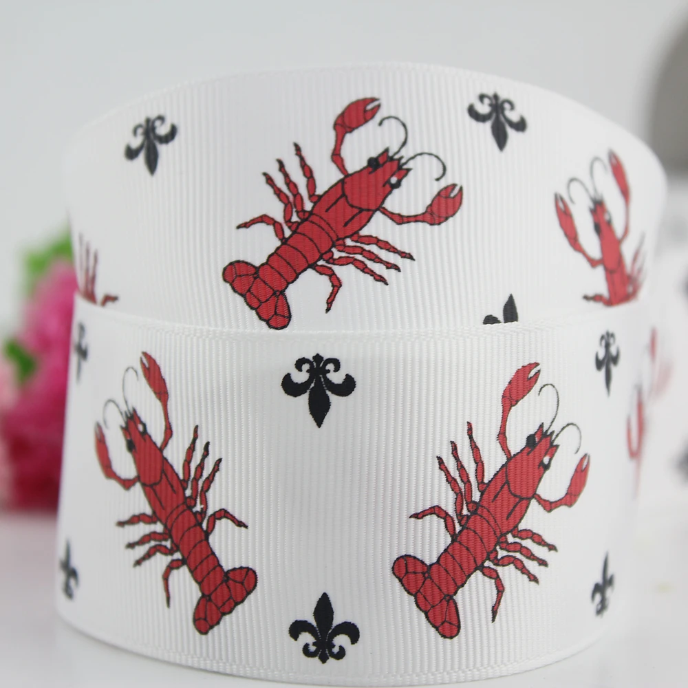 

20 yards Red crawfish polyester webbing wired printed grosgrain ribbon 38mm christmas gift wrap wedding decoration band