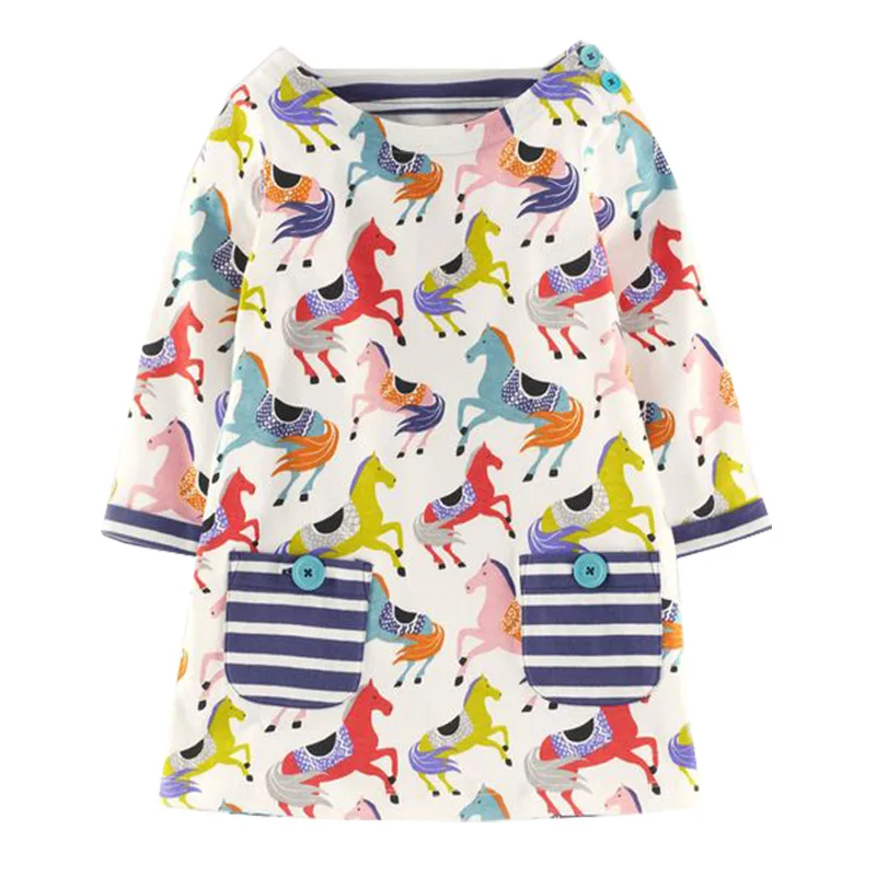 Little Bitty Fashion New Baby Girls Dresses Children Unicorn Party Girl Dress Cotton Horse Printing Wear | Детская одежда и обувь