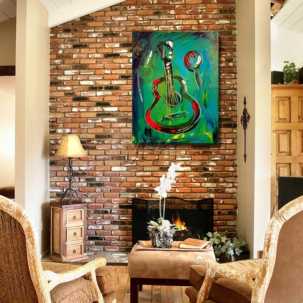 Зеленые фоны картины на холсте ручная роспись гитара картина маслом