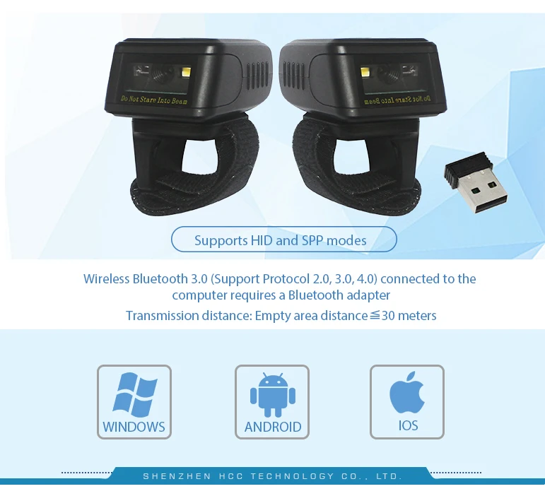 Горячая Bluetooth кольцо 2D сканер штрих кодов для Android Windows HID QR SPP код режима 1D