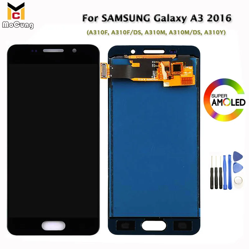 Супер AMOLED A310 LCD для SAMSUNG Galaxy A3 2016 A310F A310M A310Y Дисплей сенсорный экран дигитайзер TFT