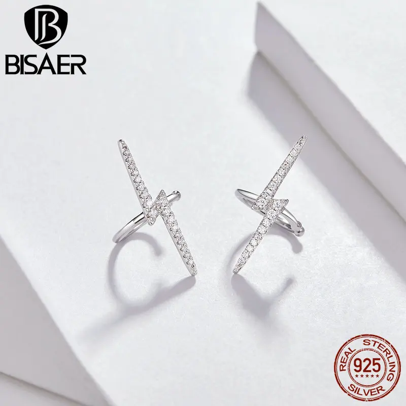 BISAER 925 пробы серебряные модные ювелирные изделия Яркие молнии серьги гвоздики для женщин Девушка Висячие Oorbellen аксессуары GAE117