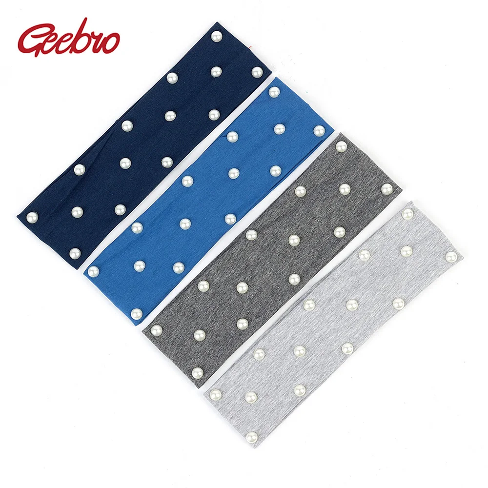 

Geebro New Fashion Summer Cotton Elastic Turban Wraps Headband For Women Girls Soft Pearl Headband Hair Accessories DT734