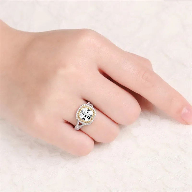 LESF 2 5 карат огранка кушон высокого класса обручение Halo RingsLuxury серебро 925 пробы два