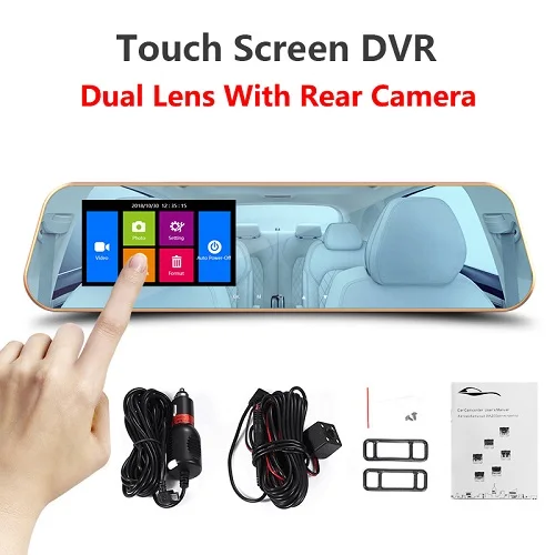 Two Camera Lens JMCQ сенсорный автомобильный видеорегистратор FHD две камеры заднего вида Автомобильная камера зеркало Dashcam Авто Регистратор запись Автоматическое покрытие g-сенсор - Название цвета: Two Camera Lens