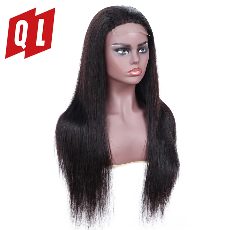 QLOVE парики 4 на малазийские прямая шнуровка человеческих волос не Реми