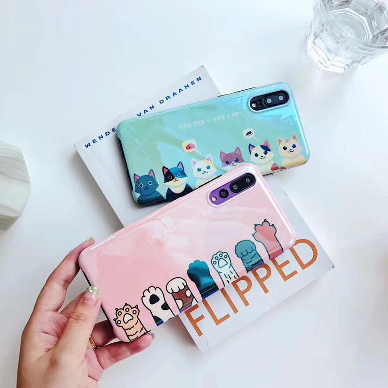 Чехол-светильник синего цвета для huawei P20 P30Lite mate 20 Pro 20X с милым котом для Honor 20Pro 20i V20 Nova 3 3i 4 5 Pro 5i