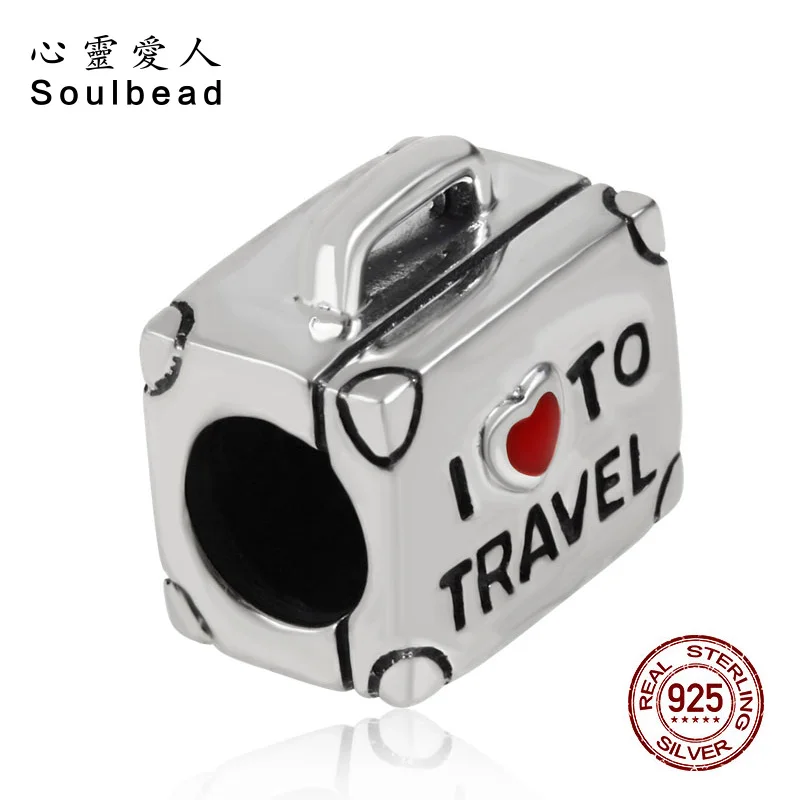 Бусина-Шарм для чемодана Soulbead Серебристый браслет-Шарм с красной эмалью и
