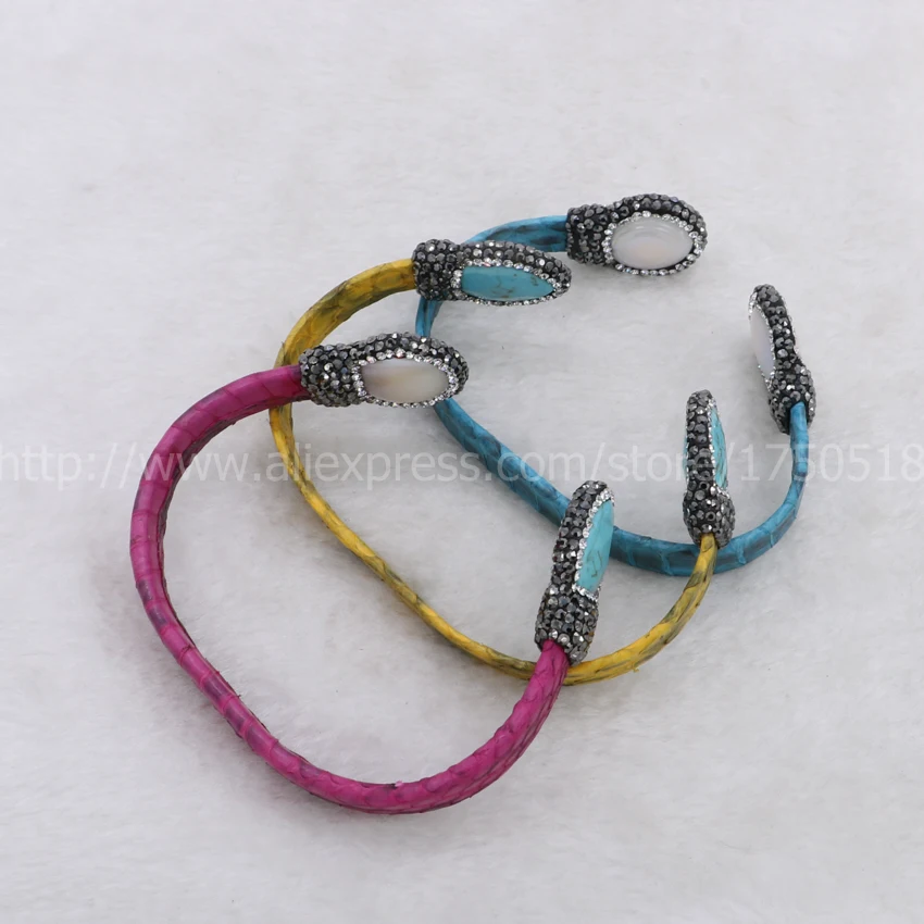 Браслет из настоящей змеиной кожи регулируемый браслет натуральной с жемчугом и