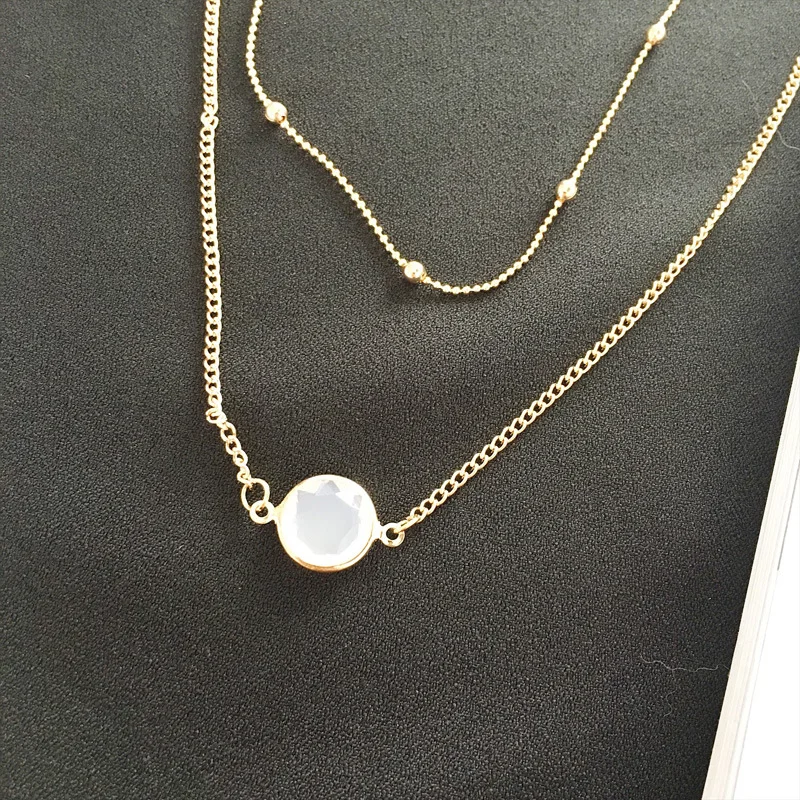 Punk Double Layer Beads Opal Necklaces &amp Pendants for Women Simple Style Birthdays Jewelry Femme Bijuterias Collier | Украшения и