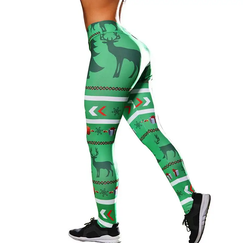 Зеленые штаны для йоги женские спортивные Леггинсы с принтом рождественской