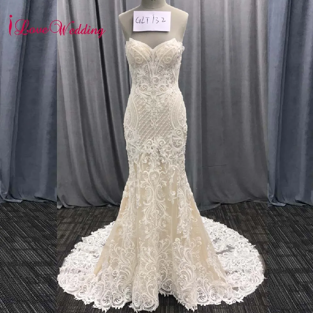 ILoveWedding 2019 Vestidos de novia без бретелек кружевное нежное украшенное бисером со шлейфом