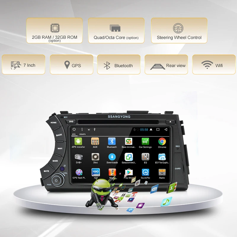 Junsun 2 Din Android 7.1 Car DVD Player 2GB+32GB For SSANG YONG ActYon 2005 2006 2007 2008 2009 2010 2011 2012 GPS Stereo Radio |