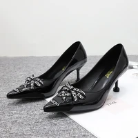 temperament sexy stiletto single shoes 2019 spring new simple elegant womens shoes work shoes korean pointed bow high heels