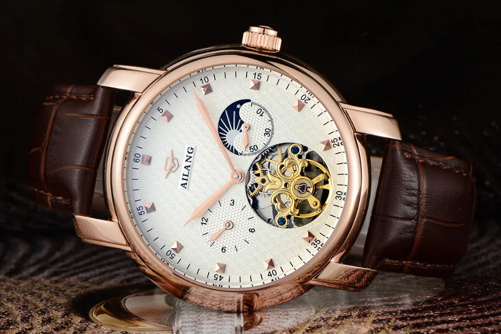 Мужские автоматические часы AILANG Tourbillon деловые наручные из натуральной кожи с