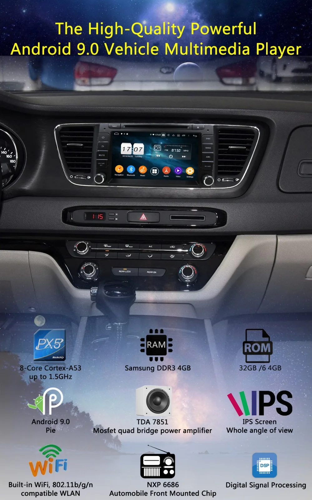 " ips 1920*1080 8 ядерный 4 Гб ram+ 64 ГБ rom Android9.0 автомобильный dvd-плеер для KIA Carnival DSP радио gps Parrot BT
