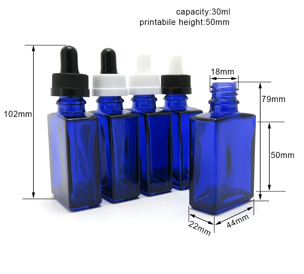 10pcs/lot 30ml Blue Glass Square Dropper Bottle 1oz Essential Oil Serum e Liquid Cosmetic Bottle with Plastic  Dropper images - 6