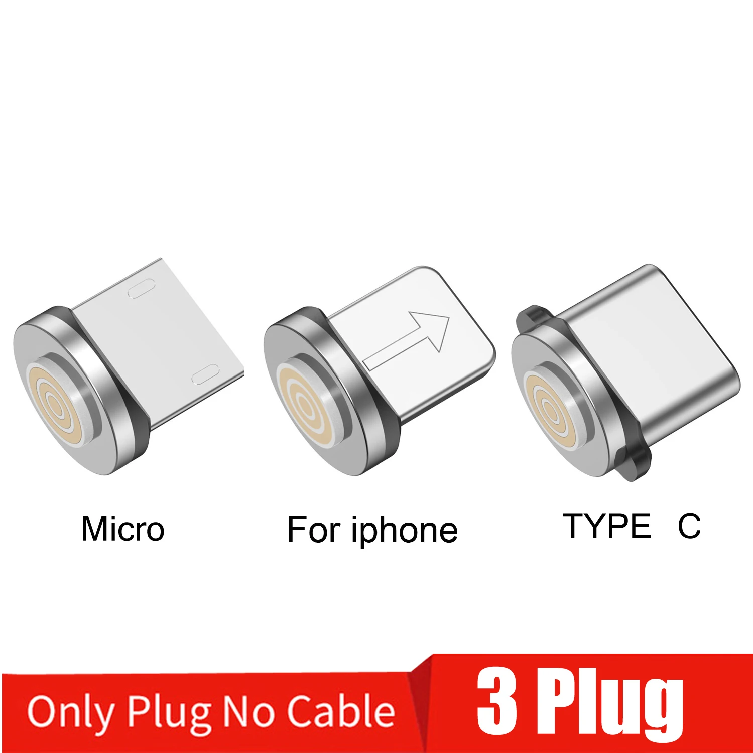 Only 3 Plug USLION, магнитное зарядное устройство, быстрая зарядка, магнит, USB, микро кабель, 3А, Тип C, кабель type-C, светодиодный, в нейлоновой оплетке, для Iphone 7, XS, XR, samsung - Цвет: Only 3 Plug