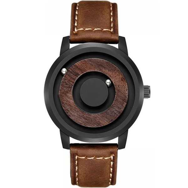 Brown Leather EUTOUR, часы с магнитным шаром для шоу, мужские холщовые часы с кожаным ремешком, мужские наручные часы, модный браслет, водонепроницаемые кварцевые часы, мужские часы - Цвет: Brown Leather