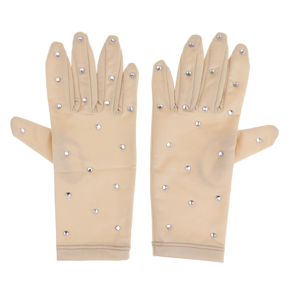 

Elastic Women Girls Figure Ice Skating Gloves with Rhinestones For Competition Show Performance Skating Glove